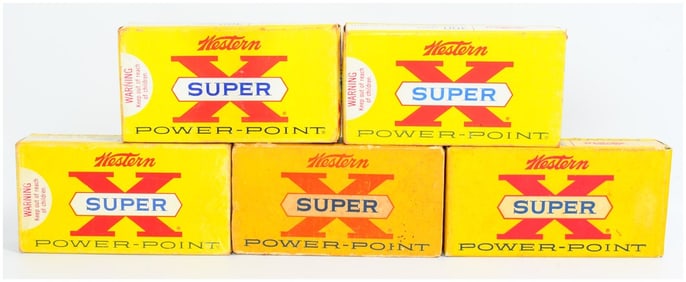 Five Vintage Western Super X Power-Point .300 Savage Ammo Boxes