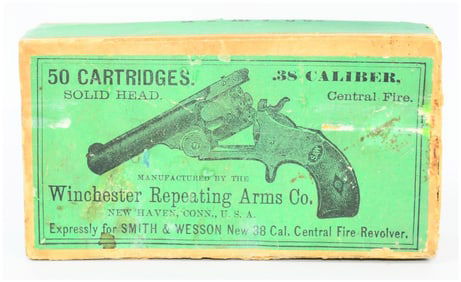 50 ROUNDS Win .38 Cal Central Fire Solid Head Ammo Box Expressly for Smith & Wesson