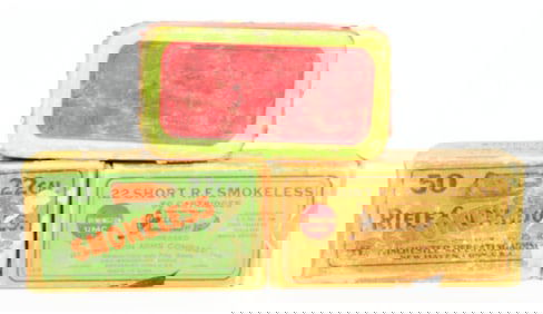 Three Vintage Collectible .22 Cal Smokeless Rimfire Ammo Boxes 150 Rounds Total
