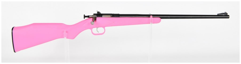 KSA Crickett Single-Shot Youth Rifle .22 LR, Serial 490753: This is a Keystone Sporting Arms (KSA, LLC) Crickett Single-Shot Youth Rifle chambered in .22 Caliber Long Rifle. The rifle operates via a single-shot bolt-action mechanism. It features a distinctive