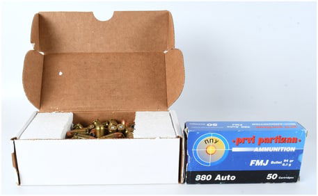 A Lot of 100 Rounds of .380 Auto (9x17mm) Ammunition, Prvi Partizan and Mixed Headstamps