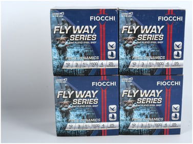 A Lot of Four Boxes of Fiocchi Flyway Series 12 Gauge 3 inch 1 1/8 oz. #4 Steel Shot Ammunition