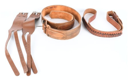 A Trio of Western Leather Horse Tack and Accessories including Flank Cinches and Cartridge Belt