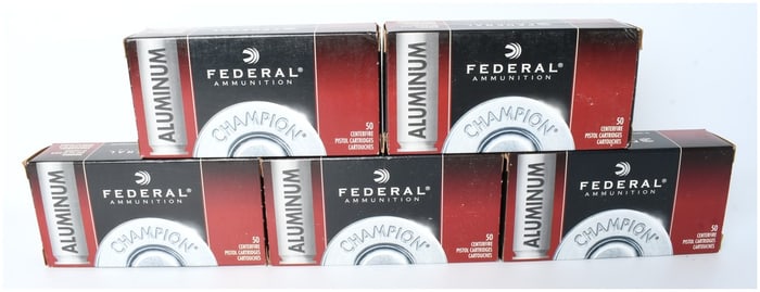 A Lot of 250 Rounds Federal Champion 45 AUTO 230 Grain FMJ Aluminum Cased Ammunition