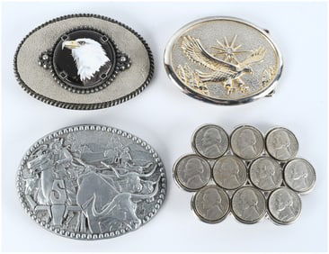 A Group of Four Vintage Western and Decorative Belt Buckles