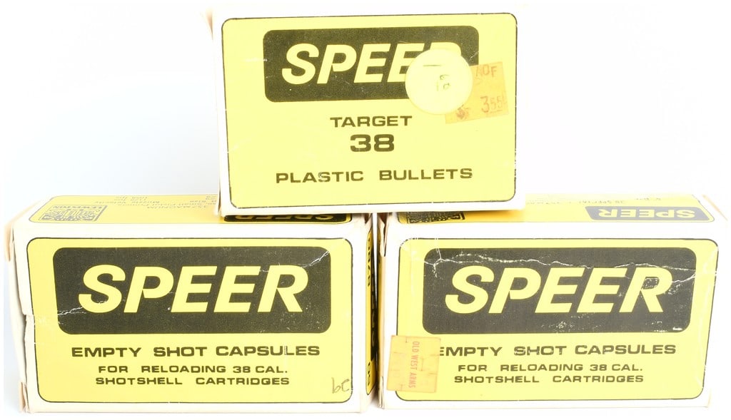 Speer .38 Caliber Reloading Components Lot of Three Boxes Plastic Bullets and Empty Shot Capsules (1 of 4)