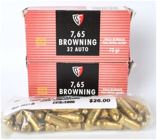A Lot of 150 Rounds of Fiocchi and Georgia Arms .32 ACP / 7,65 Browning 73 Grain FMJ Ammunition