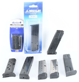 A Collection of 9 Firearm Magazines Including Marlin .22WMR/17HMR, Mec-Gar 1911 10mm, Ruger .40 Cal