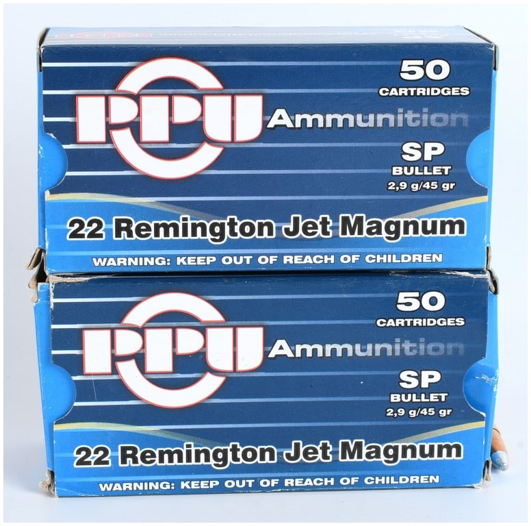A Lot of 100 Rounds of PPU .22 Remington Jet Magnum 45 Grain SP Ammunition (1 of 3)