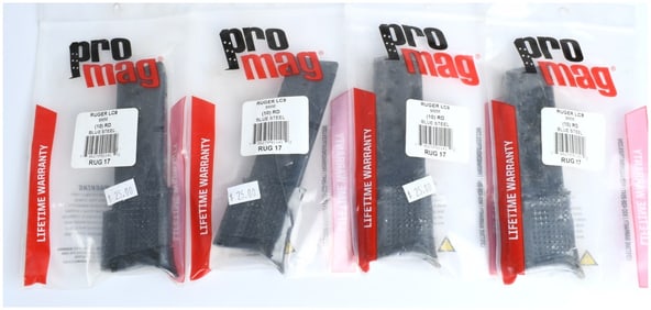 A Group of 4 ProMag Ruger LC9 9mm 10-Round Blue Steel Magazines (RUG 17)