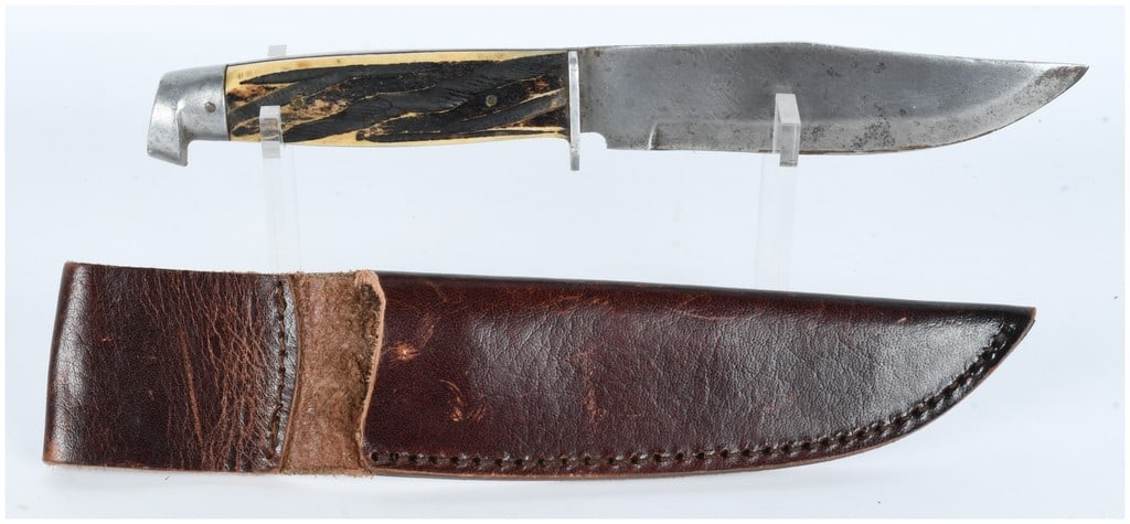 Vintage Stag Handled Fixed Blade Hunting Knife with Leather Sheath (1 of 7)