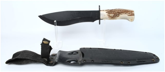 KA-BAR Olean, N.Y. Fixed Blade Fighting Knife with Stag Handle and Kydex Sheath