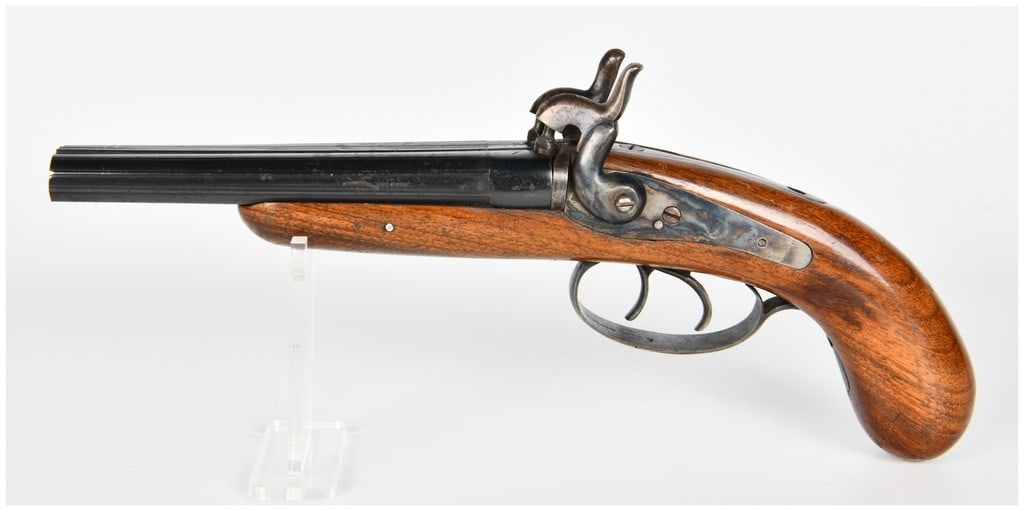 A Belgian Liege Double-Barrel Percussion Pistol marked FEDUMBALINA (1 of 14)
