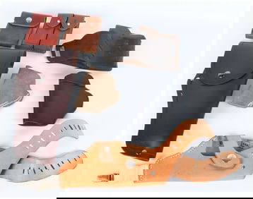 A Collection of 7 Leather and Polymer Firearm Accessories Holsters and Magazine Pouches