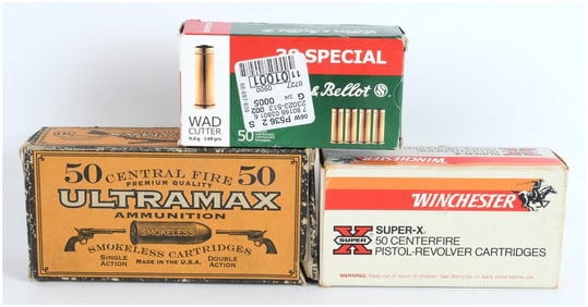 A Collection of 300 Pistol Cartridges, Three Commercial Ammunition Boxes