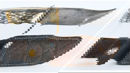 CRAFTSMAN U.S.A. Vintage Stag Handle Clip-Point Hunting Knife and Leather Sheath