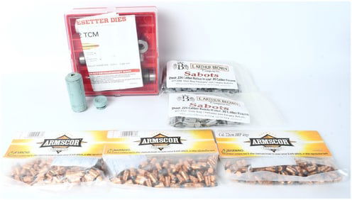 A Lot of Eight Reloading Components and Accessories for .22 TCM and .30 Caliber Firearms
