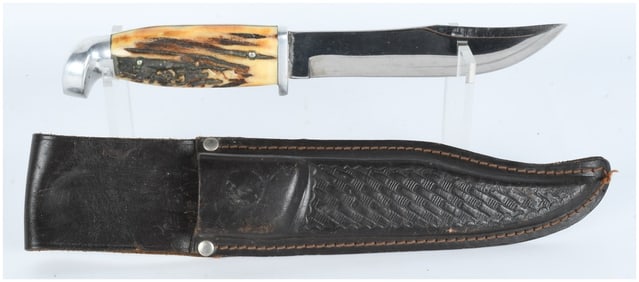 Kinfolks Flame Edge Super Hunter 568 TC Fixed Blade Knife and Leather Sheath