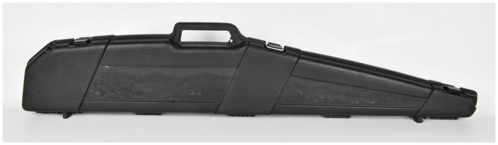 Plano Protector Series Double Long Gun Case: Identified through web consensus as a Plano Protector Series Double Gun Case. This is a hard-sided polymer case designed to securely transport or store two long guns (rifles or shotguns). The exterior
