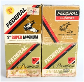 A Lot of 100 Vintage Federal 12 Gauge Shotgun Shells, Mixed Magnum and Hi-Power Loads