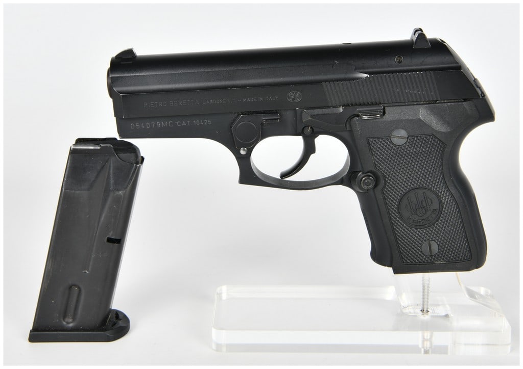 Beretta Model 8045 D Mini Cougar Semi-Automatic Pistol in .45 AUTO, Serial Number 054079MC: A Beretta Model 8045 D Mini Cougar semi-automatic pistol chambered in .45 AUTO. This compact pistol features a matte black finish and utilizes a rotating barrel locking system characteristic of the Co