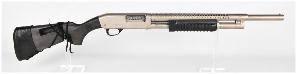 Rock Island Armory M5 Pump-Action Shotgun, 12 Gauge (19 1/2" BBL): This is a single Rock Island Armory Model M5 pump-action shotgun, chambered for 12 Gauge with a 3-inch chamber, serial number RIA1643312. The firearm features a tactical configuration with a matte sil