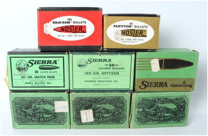 A Lot of 400 Nosler and Sierra .30 Caliber Reloading Projectiles and Bullet Tips