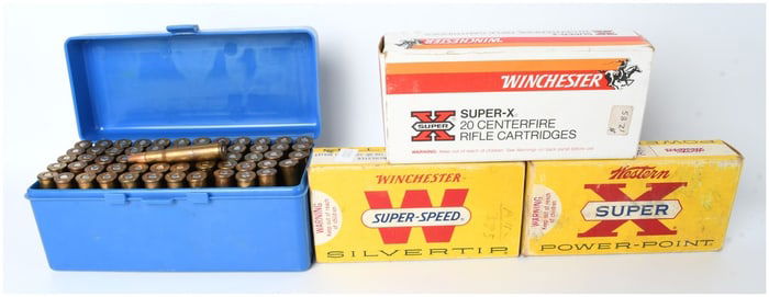 A Collection of 79 Live Rifle Cartridges and 40 Empty Brass Casings for Reloading