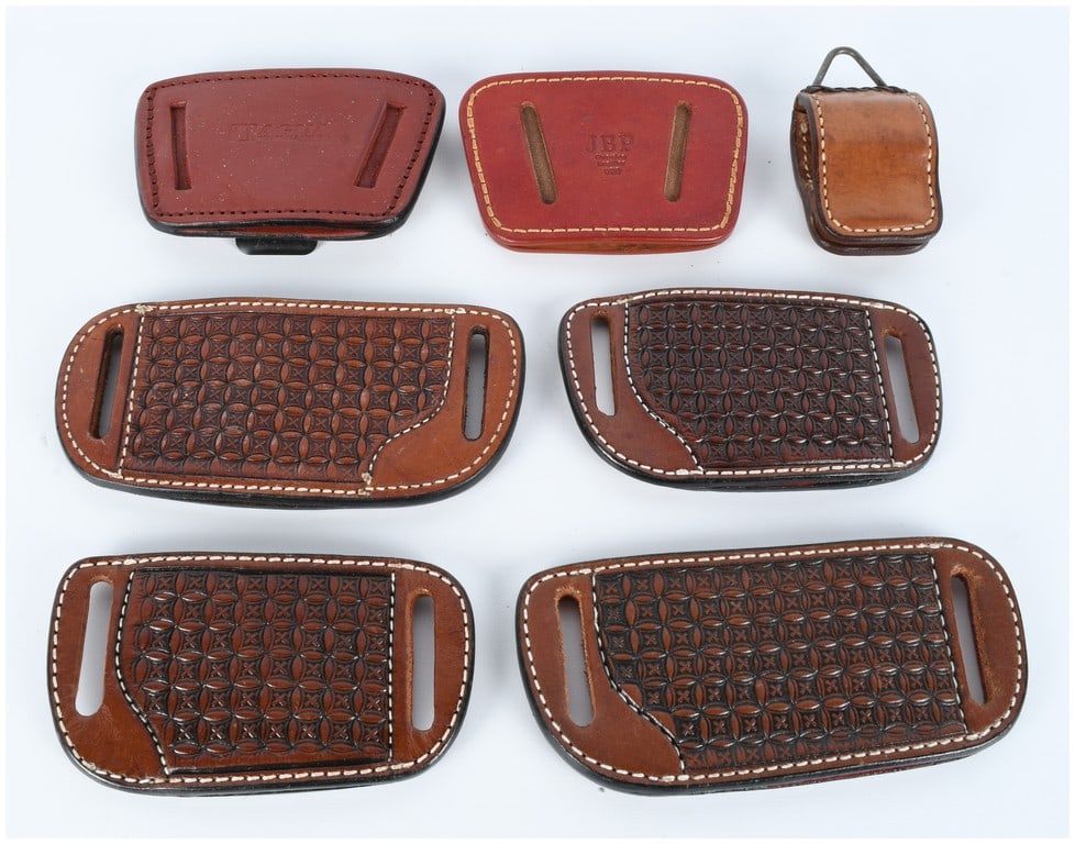 A Collection of 7 Leather Holster Backings, Utility Pads, and Sheaths including Tagua, JBP, and (1 of 16)