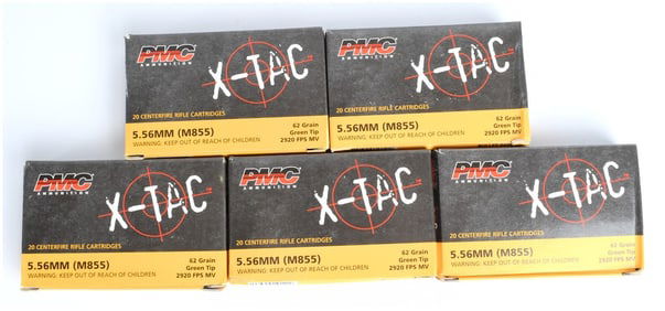 PMC X-TAC 5.56MM M855 62 Grain Green Tip Centerfire Rifle Ammunition Lot of 100 Rounds