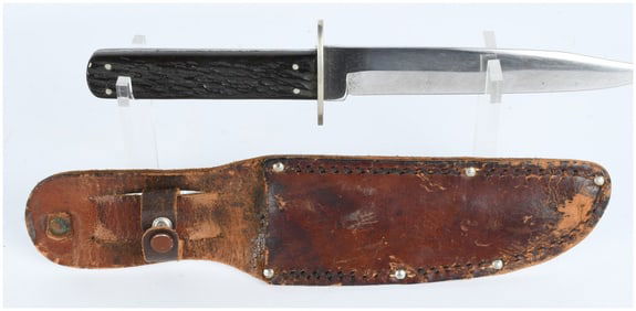 A  Vintage Fixed-Blade Utility Knife with Sheath Marked Fred Biffar