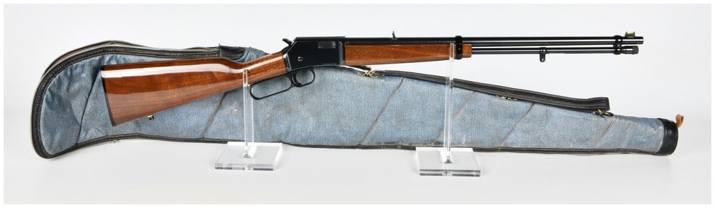 Browning BL-22 Grade I Lever Action Rifle .22 S L LR Serial 03126 ZV 242: A single Browning BL-22 lever-action rimfire rifle. This example is chambered for .22 Short, Long, and Long Rifle ammunition, utilizing a tubular magazine beneath the barrel. The rifle features a