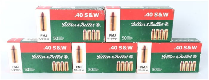 A Lot of 250 Rounds of Sellier & Bellot .40 S&W 180 Grain FMJ Ammunition
