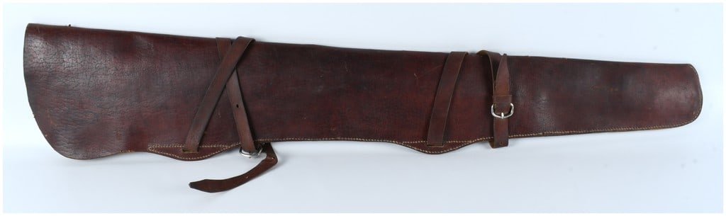 Vintage Leather Rifle Saddle Scabbard with Stylized Animal Engraving (1 of 6)