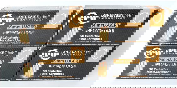 PPU Defense Line Ammunition 9mm LUGER JHP 147 Grain (Lot of 200 Cartridges)