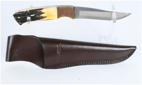 A Pair of Bear MGC USA Fixed-Blade Hunting Knife and Sheath
