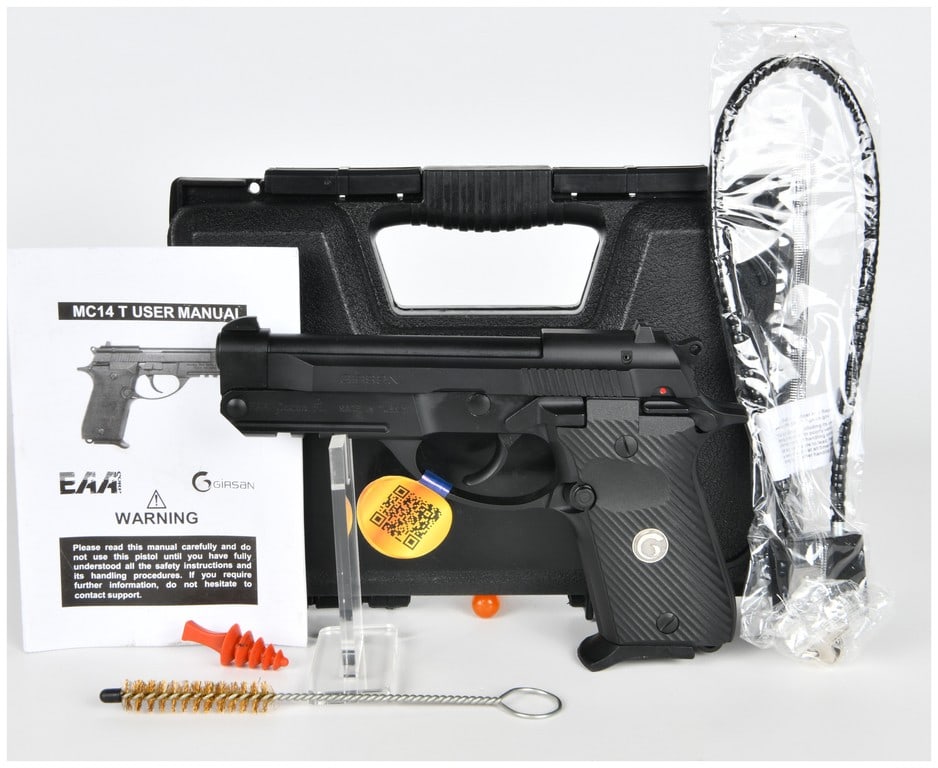 Girsan MC 14T Semi-Automatic Pistol .380 ACP (T6368-24EZ00533): This is a Girsan MC 14T Solution semi-automatic pistol chambered in .380 ACP. The pistol features a matte black finish and textured black polymer grips inlaid with a Girsan logo medallion. The frame