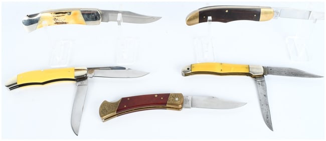 A Collection of 5 Vintage and Modern Folding Hunter and Pocket Knives including Ka-Bar Imperial and