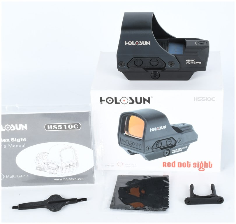 HOLOSUN HS510C Open Reflex Sight, Serial Number 12101379936: Holosun HS510C Open Reflex Sight, Serial Number 12101379936. This is a high-quality sighting optic featuring a multi-reticle system (typically a 2 MOA dot and 65 MOA circle) and an open reflex
