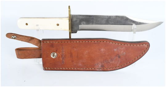 A Bear & Son Fixed-Blade Bowie Knife and Leather Sheath