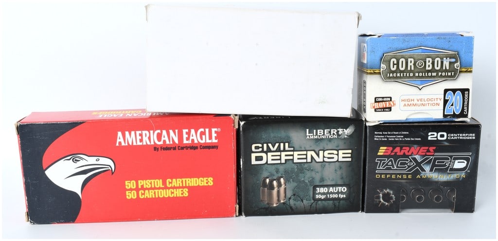 A Collection of .380 AUTO Pistol Ammunition Including Federal, Cor-Bon, Liberty, and Barnes (Approx. (1 of 6)
