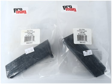 A Pair of Pro Mag SIG P320 Compact 9mm 15-Round Blue Steel Magazines