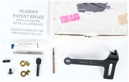 Collection of 10 Providence Tool Co. Peabody Patent Rifle Parts, Sight Base, Tools, and