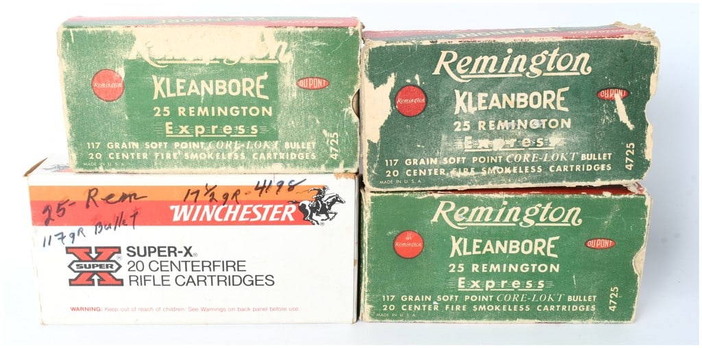 A Lot of 71 Vintage .25 Remington Empty Brass Casings and Four Original Ammunition Boxes (1 of 4)