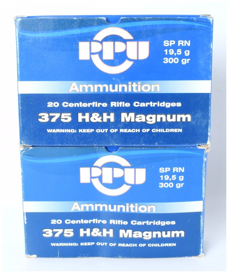 PPU Prvi Partizan .375 H&H Magnum 300 Grain SP RN Ammunition Lot of 40 Cartridges (1 of 3)