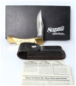 Schrade USA Vintage Scrimshaw SC507 Lockback Folding Knife Ram Design Set