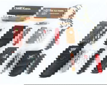 A Collection of 9 Vintage Pocket Knife and Multi-Tool Lots including KA-BAR Schrade and Victorinox