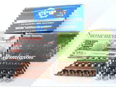 A Lot of 70 Centerfire Rifle Cartridges in Three Calibers: .308 Winchester, .243 Winchester, and