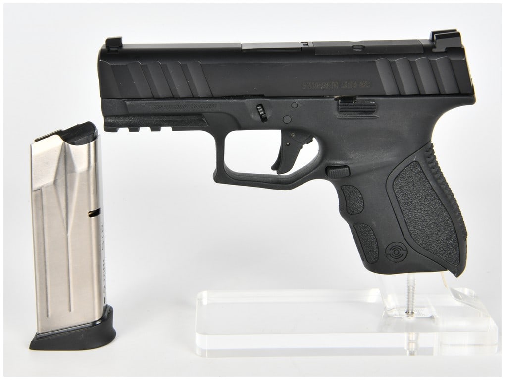 Stoeger STR-9C Semi-Automatic Pistol, 9x19 Parabellum, Serial T6429-23S00258: This is a modern, striker-fired semi-automatic pistol manufactured by Stoeger, identified as the STR-9C model. The pistol features a matte black finish on the slide and a matching textured polymer fra