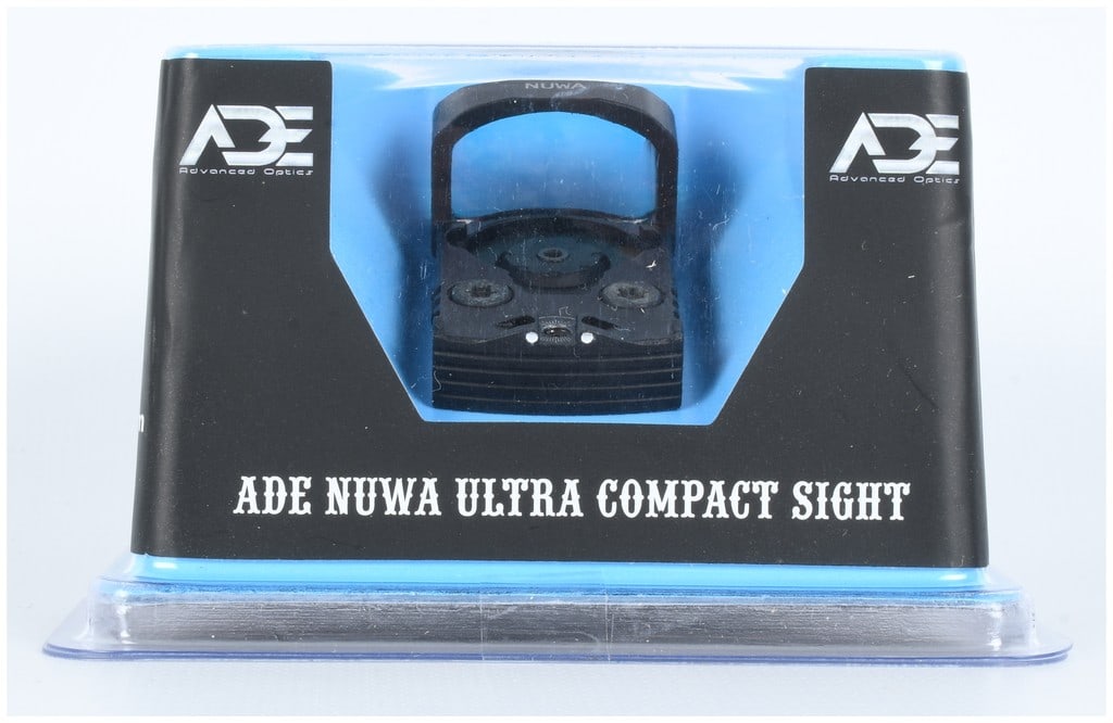 ADE Advanced Optics NUWA Ultra Compact Red Dot Sight (RD3-021): This is a single ADE Advanced Optics NUWA Ultra Compact Sight, identified by the packaging as model RD3-021. The item is a miniature red dot reflex sight designed for compact firearms, utilizing the p